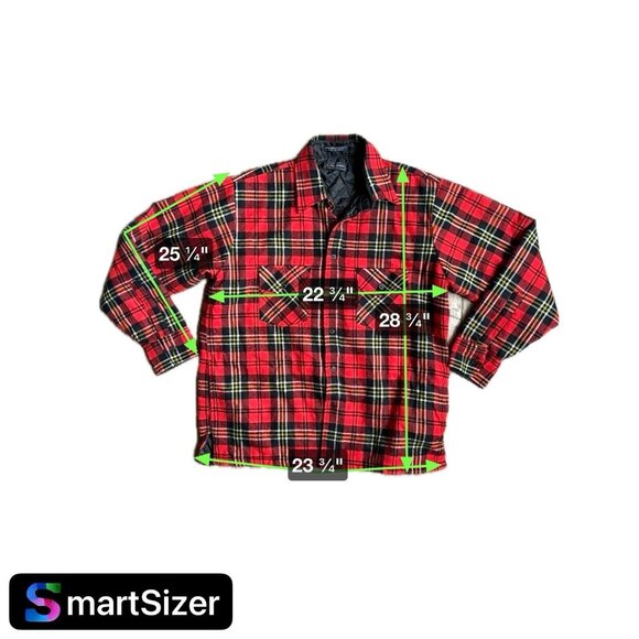 Vtg Van Heusen Flannel Jacket Mens L Plaid Shirt Red Black Quilted Grunge Preppy - Picture 9 of 9